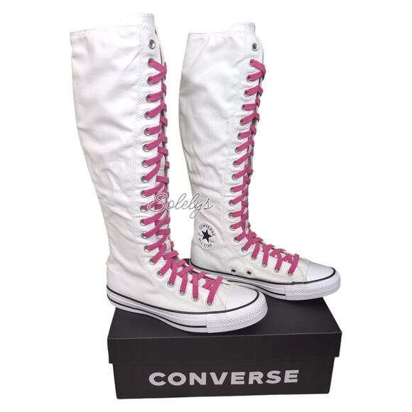 Converse CTAS XXHI Womens 7 White Pink Black Canvas Knee High Sneaker Boot NEW - Picture 1 of 10